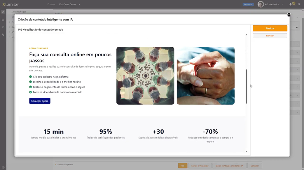 Interface de software exibindo a conversão automática de um design do Figma para código através de comandos de IA.